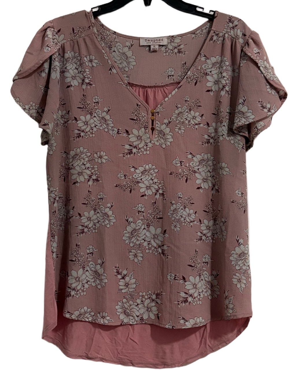 Tempted Dusty Rose Floral V-Neck Short Sleeve Blouse